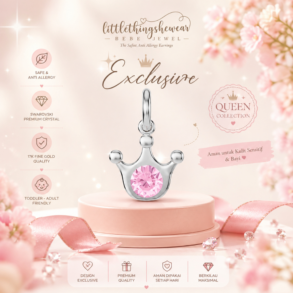 Littlethingshewear - Liontin Emas Queen Pink Swarovski 17K - Gantungan Kalung Gelang
