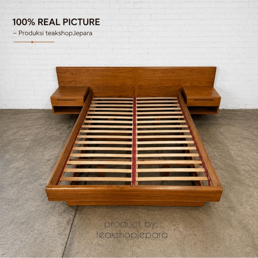 Dipan Kayu Jati Solid Model Retro Scandinavian + 2 Laci Samping - Teakshop Jepara"
