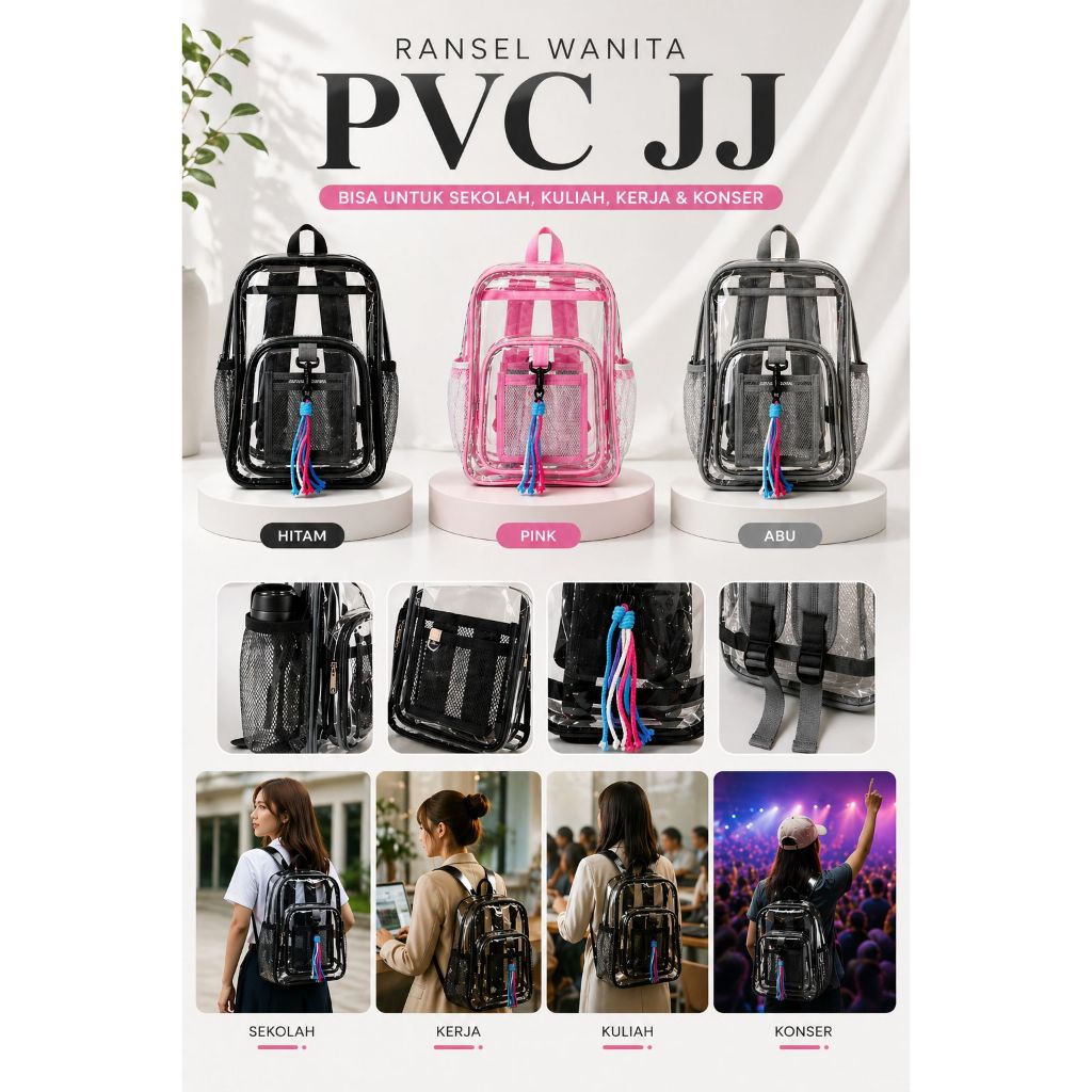 Tas Ransel jj kecil Wanita pvc Transparant Tas Gendong Mika Korean Style Tas Konser Lucu