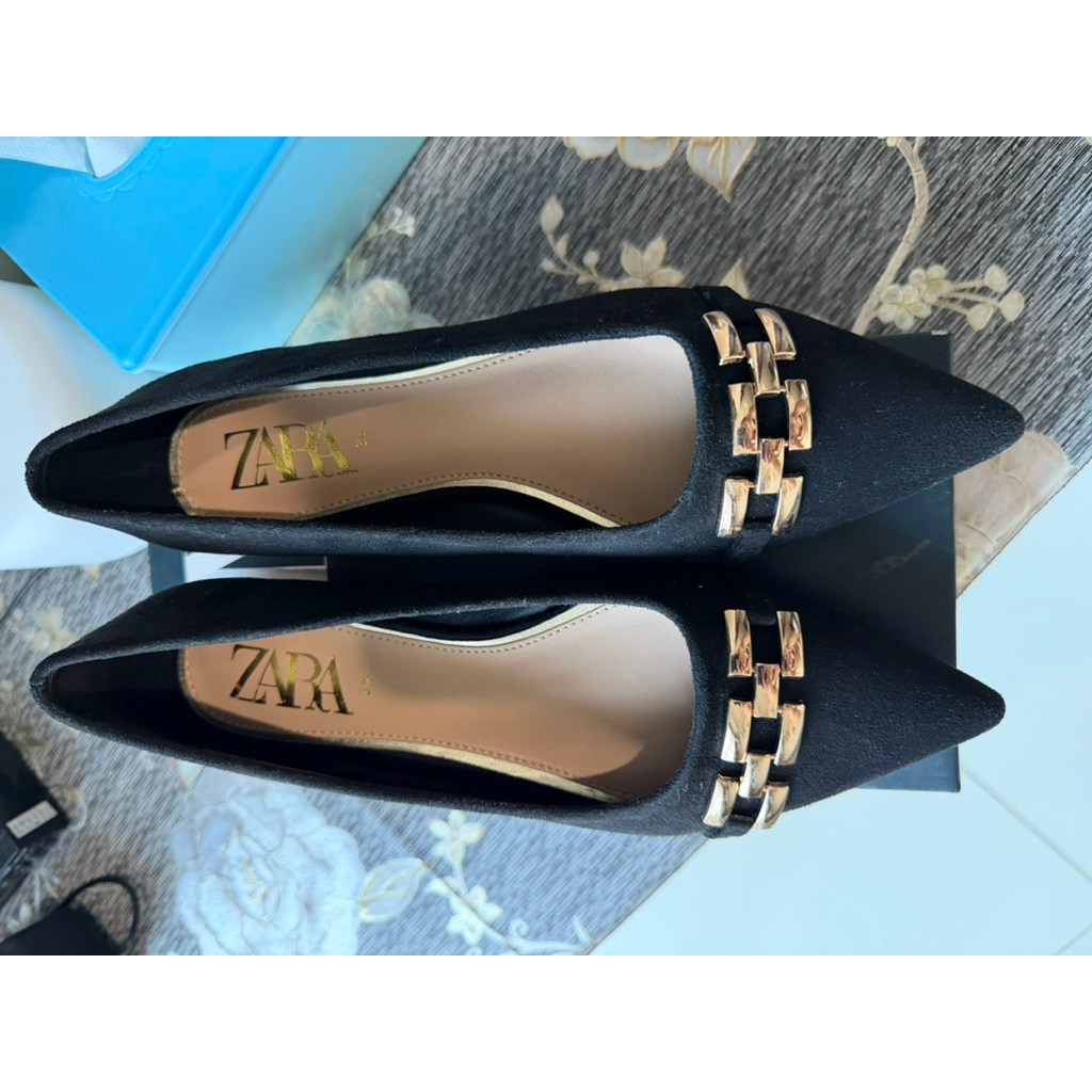 Flat Shoes Wanita Hitam Elegan Pointed Toe | Sepatu Kerja Casual Formal Zara Style