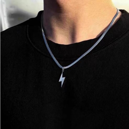 terbaru -  kalung belut gepeng liontin petir pria kekinian - kalung belut petir titanium