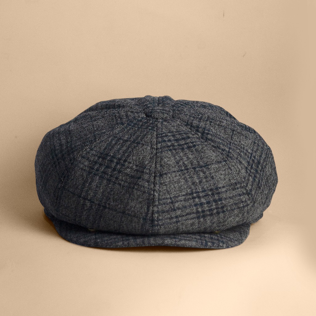 DIVINCES Newsboy Cap Gatsby Tartan Dark Grey Wool - Topi Vintage Copet Peaky Blinders/ Tom Shelby Un