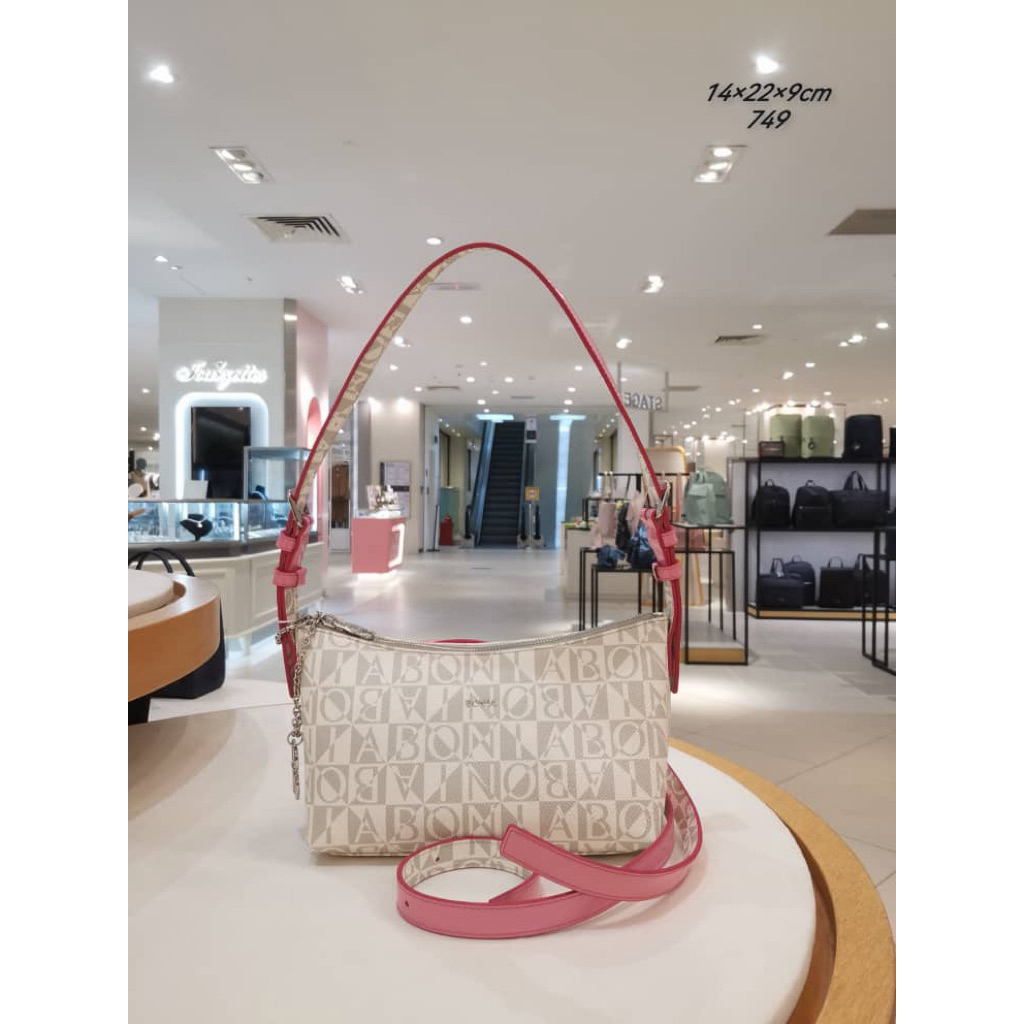 READY STOCK tas bonia original sling shoulder bag monogram putih pink - S