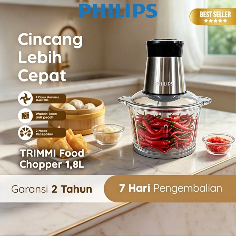 PHILIPS Penggiling Daging Listrik Chopper Blender 2L Meat Grinder Multifungsi 400W 2 Speed S-Shape B