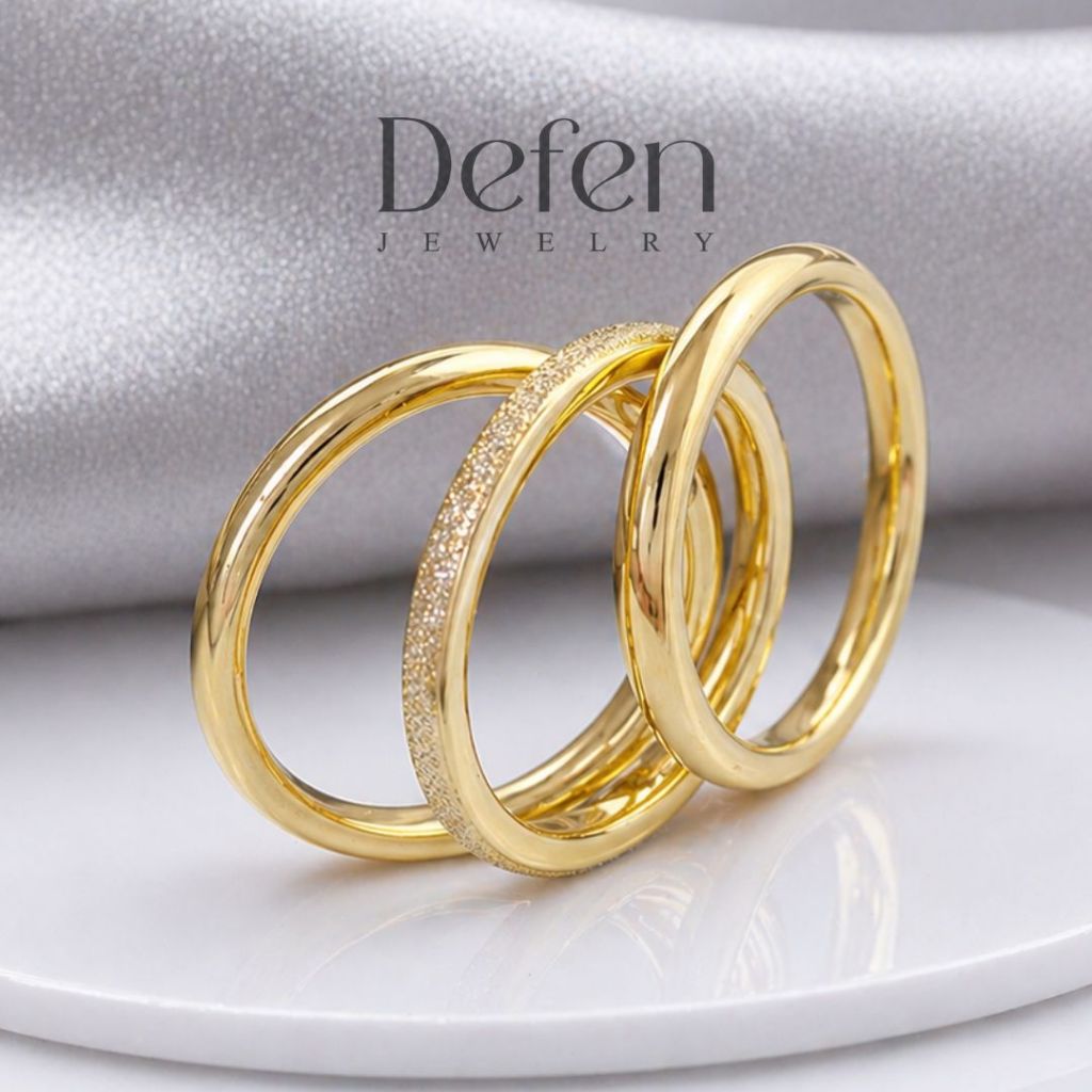 Defen Jewelry - Cincin Titanium Wanita Set 3pcs Cincin Emas Silver Titanium Premium Anti Karat Anti 