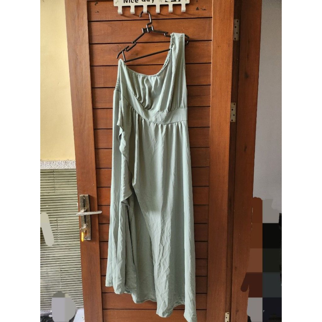 SHEIN One-shoulder Dress Big Size Plus Size Jumbo Sage Green 1XL