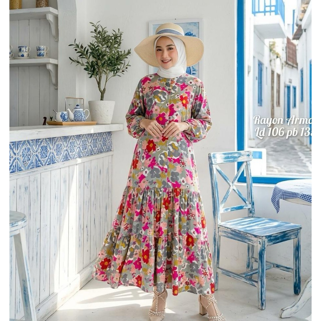 gamis rayon viral bunga terbaru model zarrah  by jevani