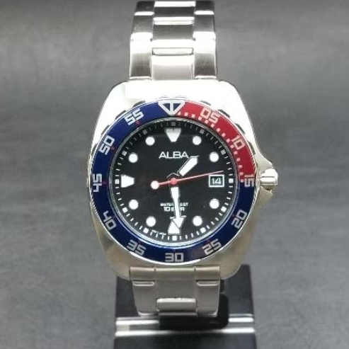 Jam Tangan Alba Pria AS9M99X1 Quartz Movement Pepsi Black Dial Water Resistant 10 Bar All Stainless 