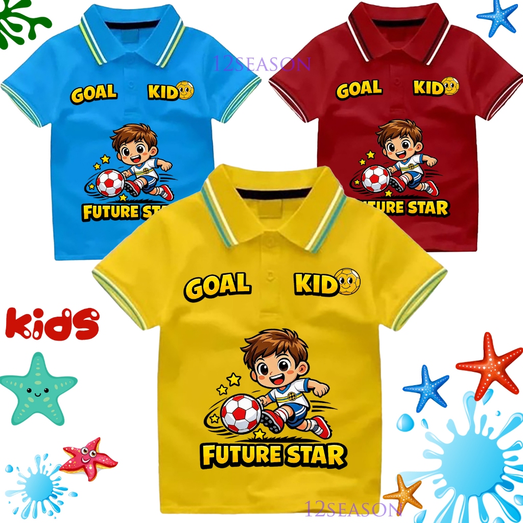 Baju Kaos Polo Anak Laki Laki Motif Bola GOLD KID Wangki Anak Perempuan Tshirt Kaos Kerah 3-10 Tahun