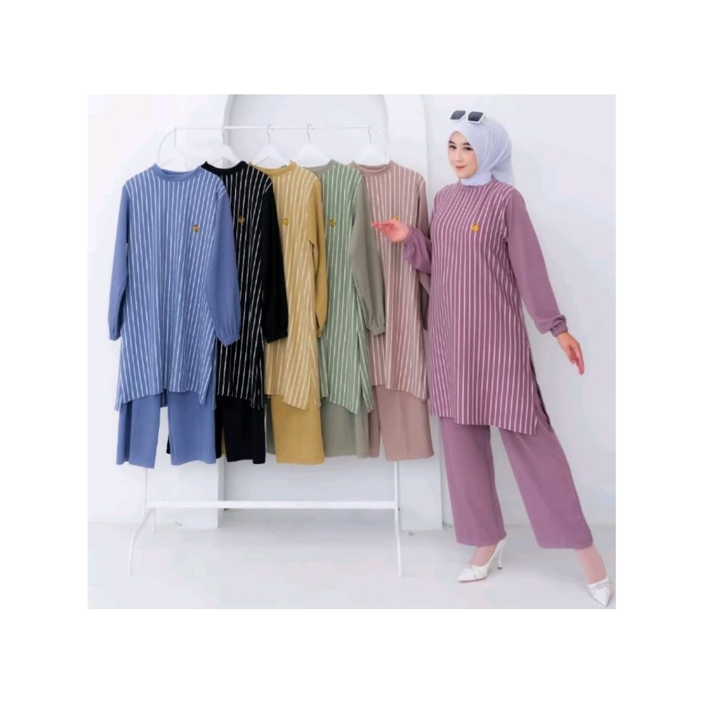 Setelan Tunik Kekinian Wanita Terbaru Setelan Salur Wanita Kekinian Baju Setelan Wanita Dewasa Bahan