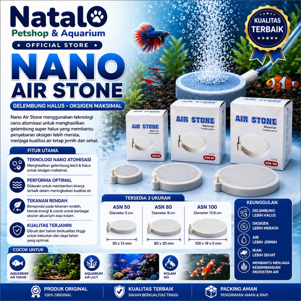 Nano Air Stone ASN 50 80 108 - Batu Aerasi Aerator Micro Halus Nano Bubble
