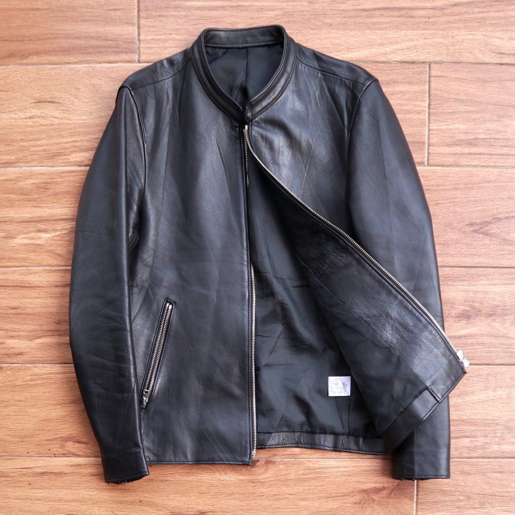 LIDNM japan style ukuran M kulit domba riders kerah shanghai koko casual slim biker jaket motor pria
