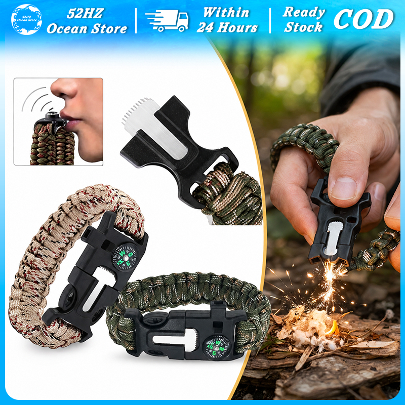 Gelang Survival Kompas Pisau Kecil Tali Paracord Outdoor Camping Survival Rope Bracelet Gear