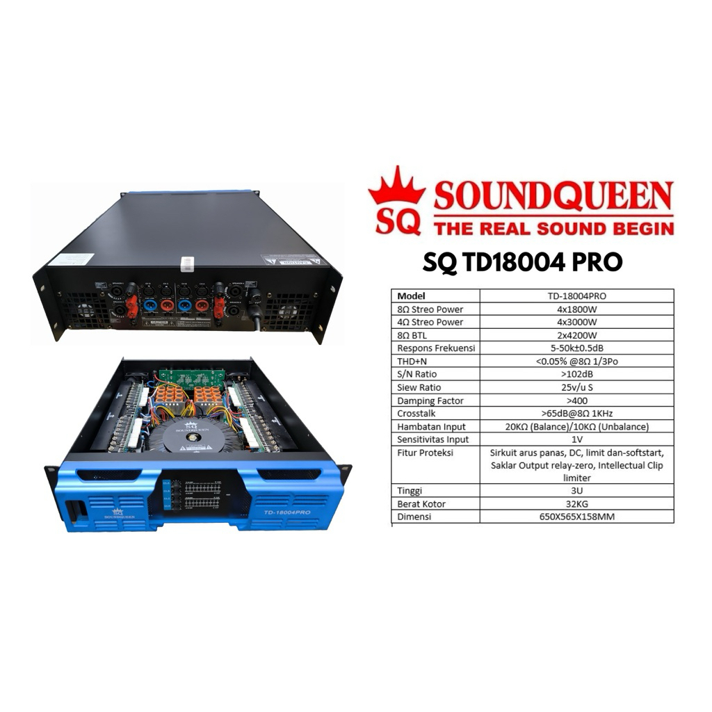 POWER AMPLIFIER SOUNDQUEEN TD 18004 Power SQ TD18004 Power Amplifier 4 Channel 4x1800 Watt