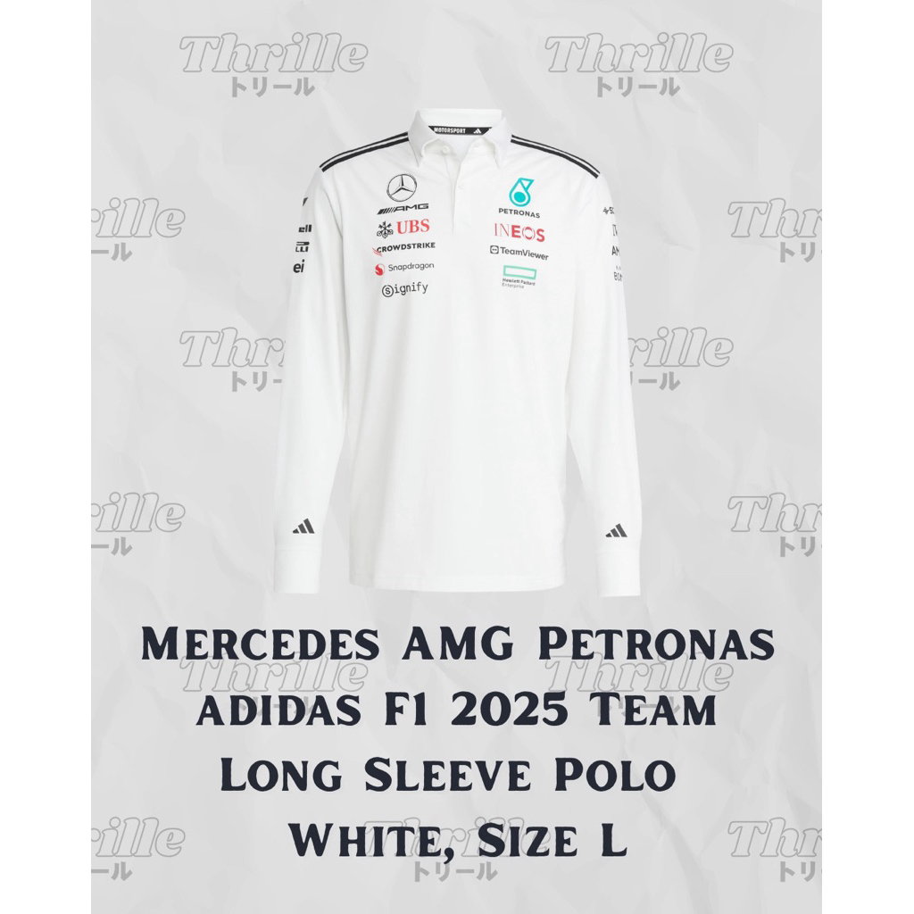 Mercedes AMG Petronas Adidas F1 2025 Team Long Sleeve Polo - White