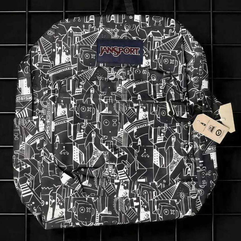 tas js PREMIUM motif abstrak robot tas sekoalah / ransel pria wanita bagpack