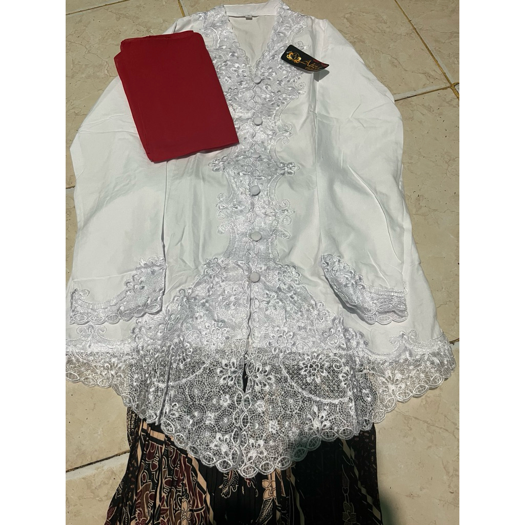 (satu set kebaya+hijab) Atasan Wanita kebaya ncim Renda Model Kondangan Wisuda PUTRI ROK PLISKET,KER