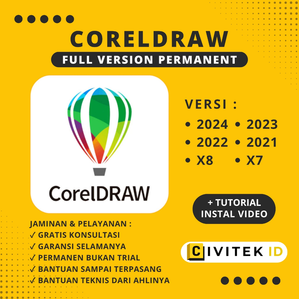 CorelDRAW 2025 2024 2023 2022 2021 X8 X7 Full Version Permanen - Software Desain Grafis Win