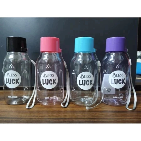 10 Pcs Botol Minum Plastik Unik Bless Luck 350ml
