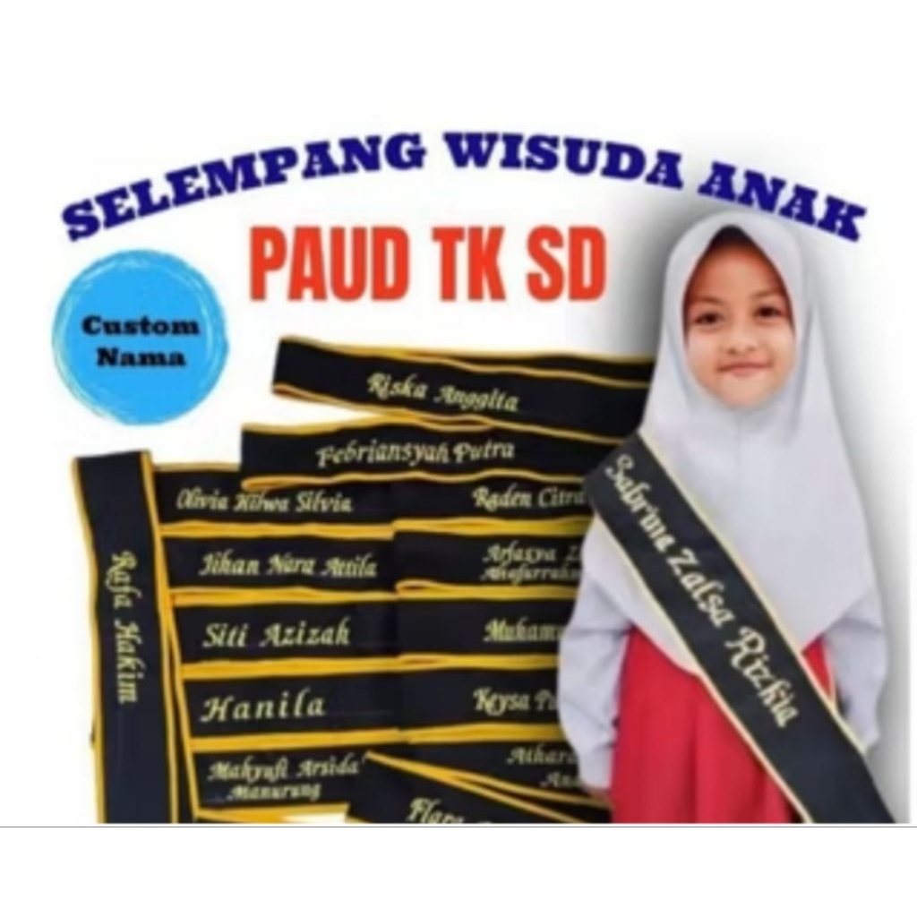 selempang wisuda anak paud tk sd/ selempang anak free nama bordir