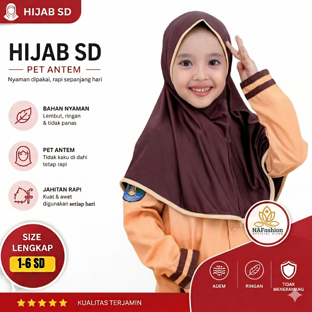 Hijab Bergo Anak SD Bahan Kaos Premium | Kerudung Sekolah Anak Perempuan Polos Nyaman Pramuka Putih 