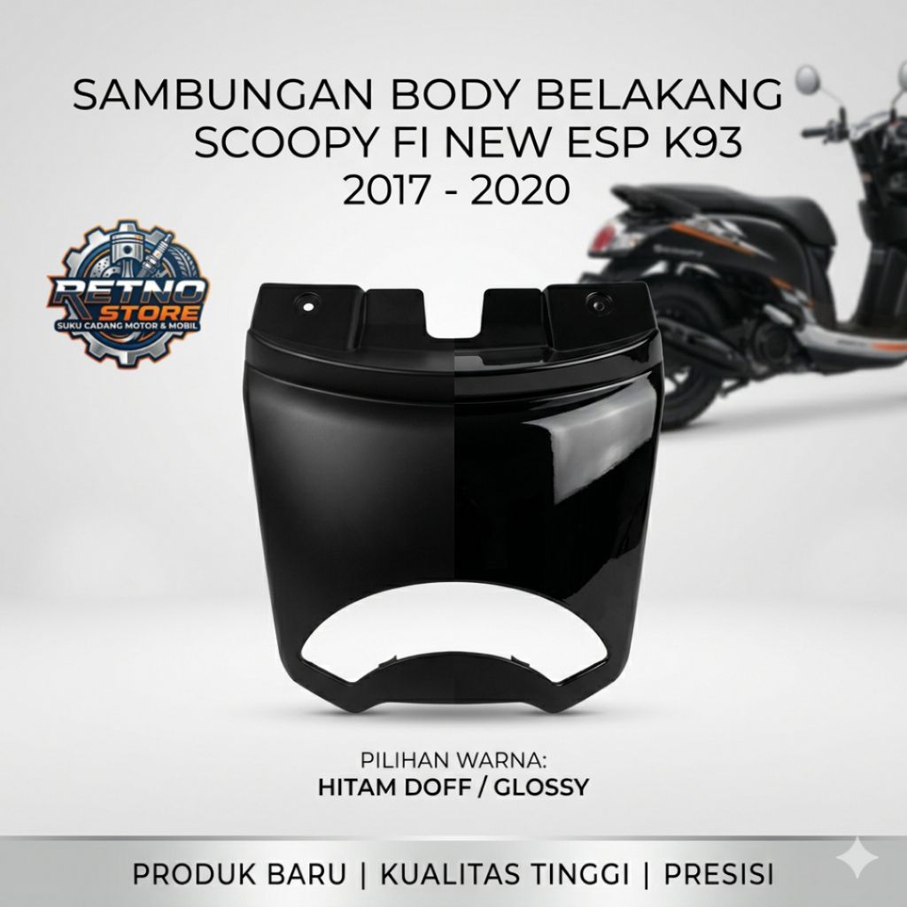 Sambungan Body Belakang Scoopy FI New ESP K93 2017 - 2020 Hitam Doff / Glossy