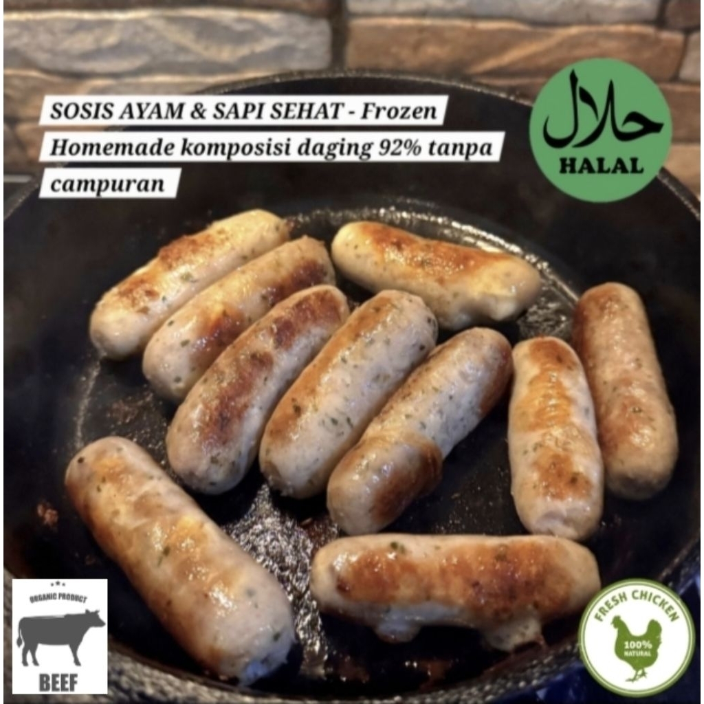 JABODETABEK KARAWANG PURWAKARTA - Frozen Sosis Sapi + Ayam Sehat homemade 92% daging asli isi 10pcs 