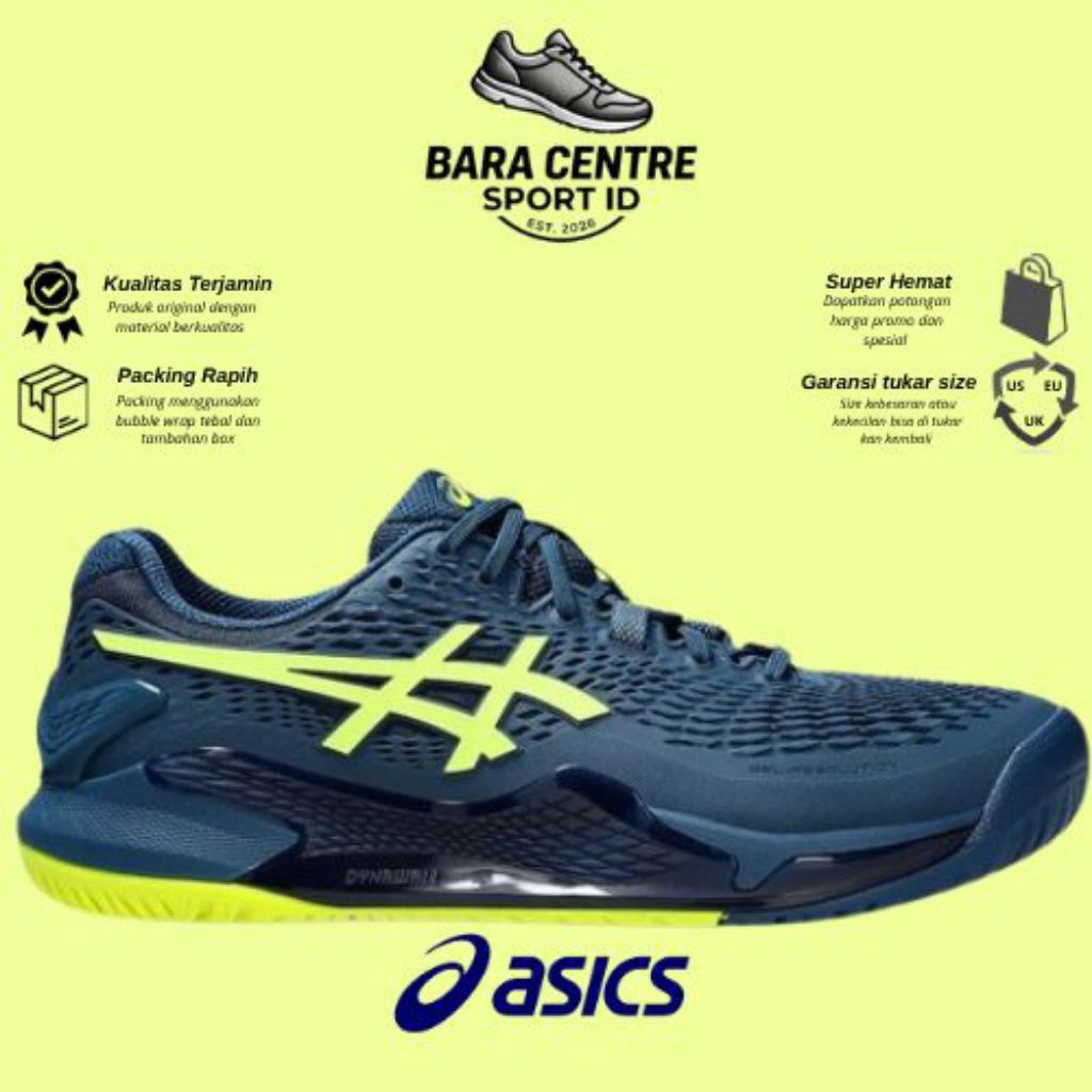 Asics Sepatu Padel Or Tenis Gel-Resolution 9 Blue Mako Yellow (All Court)