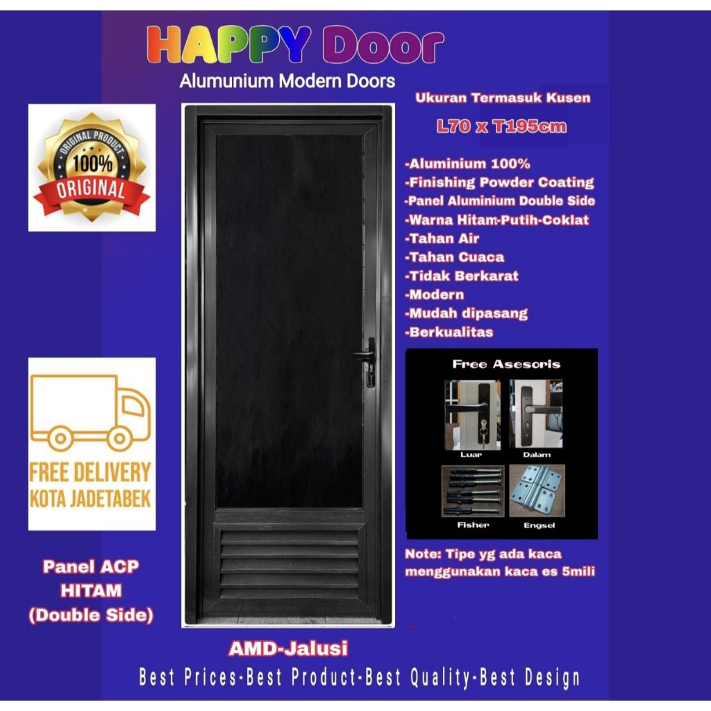 Pintu Aluminium Happy Door AMD Jalusi Hitam ACP