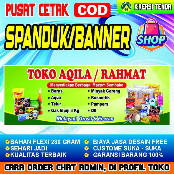 CETAK BANNER TOKO MURAH/BANNER WARUNG CUSTOM/ SPANDUK WARUNG SEMBAKO/SPANDUK GRATIS DESAIN/ SPANDUK 