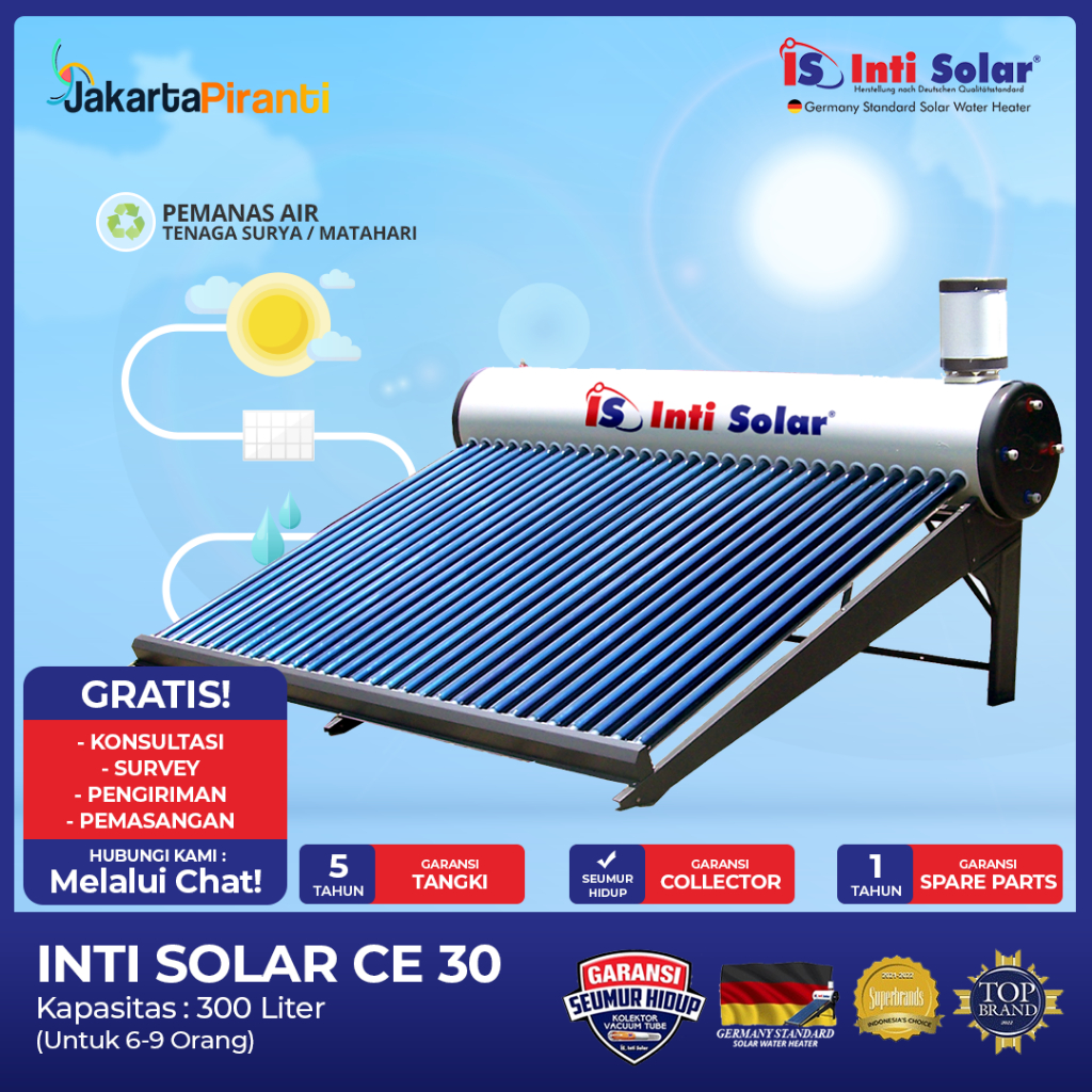 Pemanas Air Tenaga Surya Inti Solar CE 300 Liter - Pemanas Air Surya Efisien dan Ramah Lingkungan