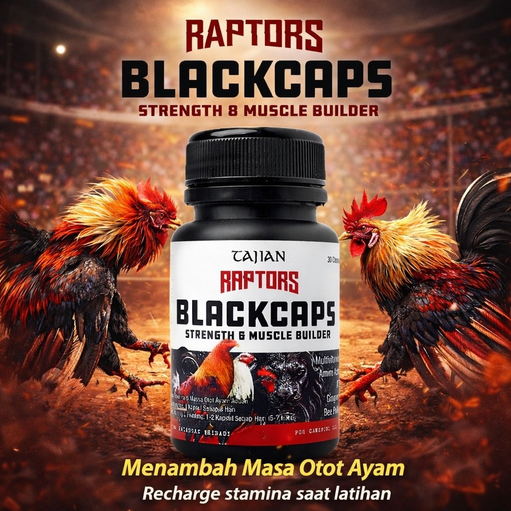 RAPTORS BLACKCAPS Doping Ayam Tajian Laga VVIP 30 Capsul Menambah Masa Otot Recharge Stamina Strengt