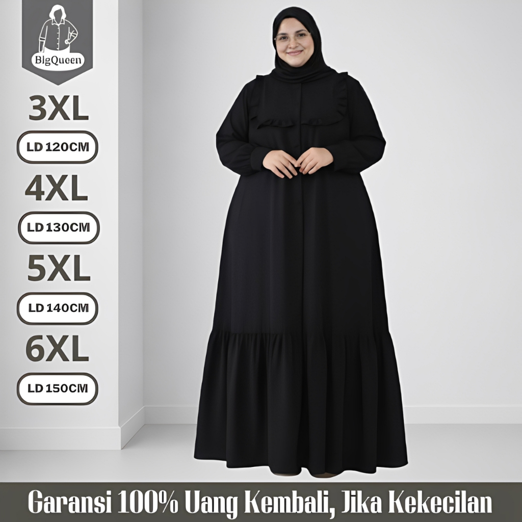 Gamis Dress Big Size LD 120 130 140 150 Baju Lebaran Syari Polos Crinkle Premium Jumbo