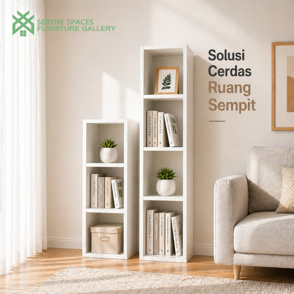 SERENE SPACES Rak Buku Kayu 4 Susun Rak Buku Susun Minimalis Lemari Display Serbaguna Rak Buku Porta