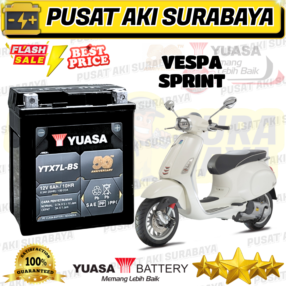 PROMO AKI YUASA YTX7L - BS ACCU 12 VOLT 6 AMPER SEPEDA MOTOR VESPA SPRINT LX 150 LIBERTY DTRACKER 25