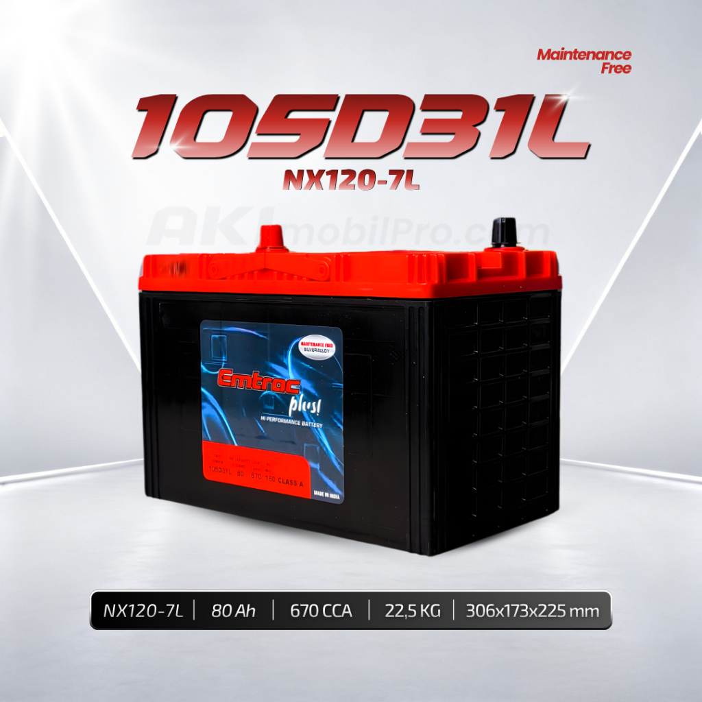 Aki Mobil Toyota Land Cruiser Prado | EMTRAC PLUS BATTERY NX120-7L (105D31L) 80Ah CCA 670Amps Kering