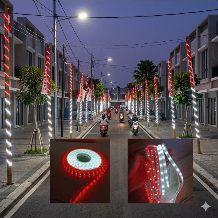 Lampu LED Strip Merah Putih Waterproof Lampu Hias Tiang Pohon Pagar Agustusan HUTRI