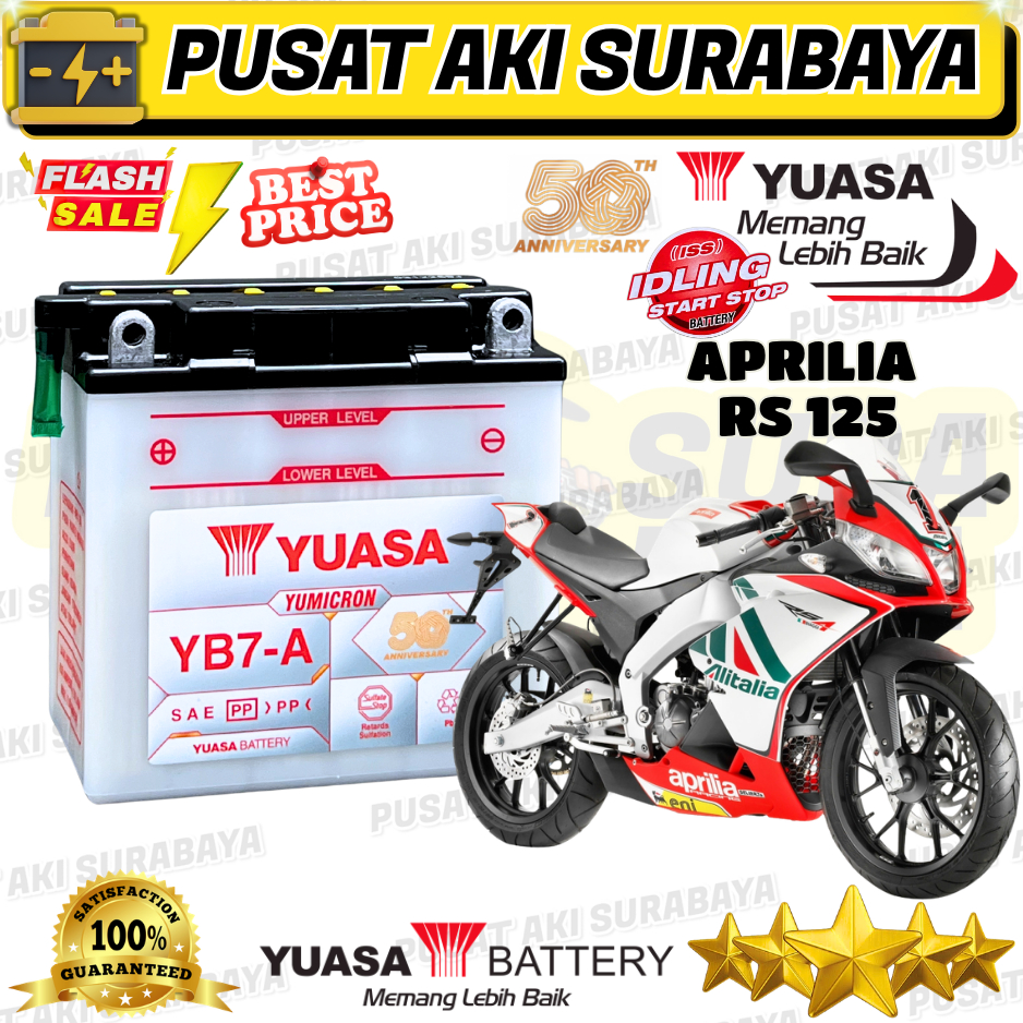 PUSAT AKI SURABAYA YUASA YB7A ORIGINAL ACUU YUMICRON YB7-A 8AH SEPEDA MOTOR APRILIA RS 150 MTX9 YB7 