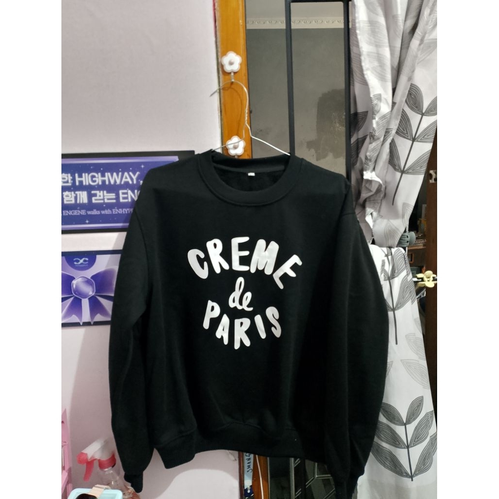 Sweater Crewneck Wanita Oversize Creme de Paris Premium Fleece