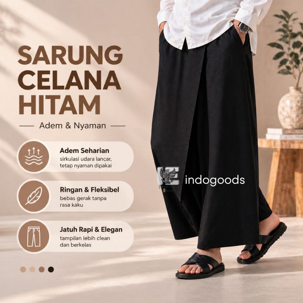 Sarung Celana Pria Dewasa Hitam Polos Bahan Katun Adem Nyaman Jumbo Sarung Pria Harian Ibadah