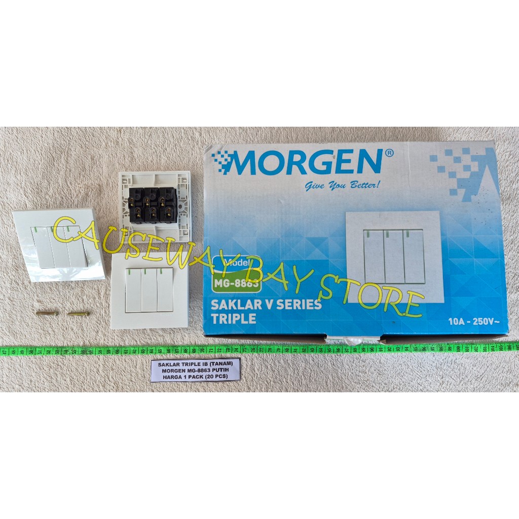 SAKLAR TRIPLE IB (TANAM) MORGEN MG-8863 SNI PUTIH HARGA 1 PACK (20 PCS)