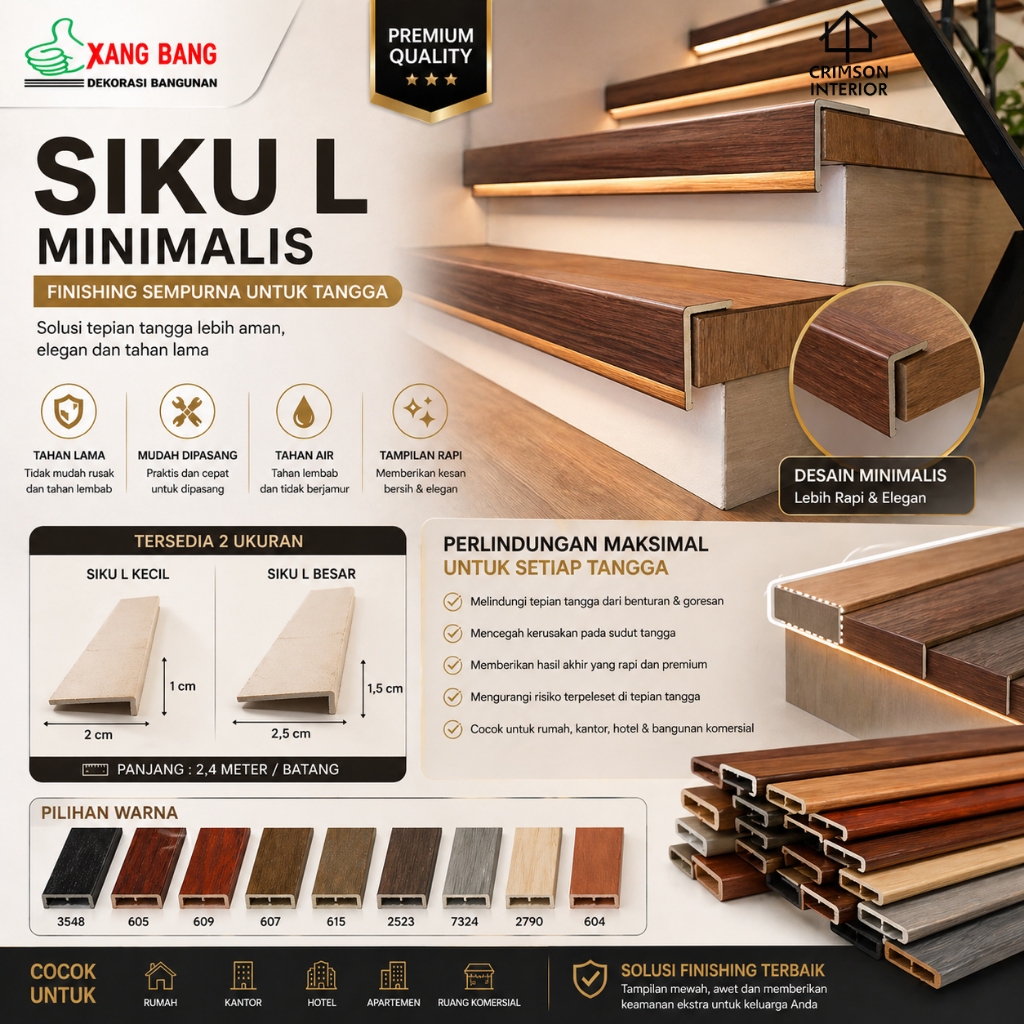 LIST SIKU L PVC | SIKU TANGGA PVC | ENDING PVC | LIS M PARKIT  SKIRTING LANTAI | STEPNOSING PVC