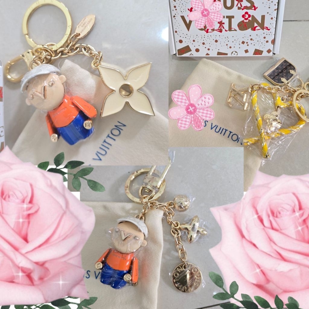 Gantungan Kunci Premium Keychain import Vivian Sunflower Elpong Lv mewah luxury ganci include box du