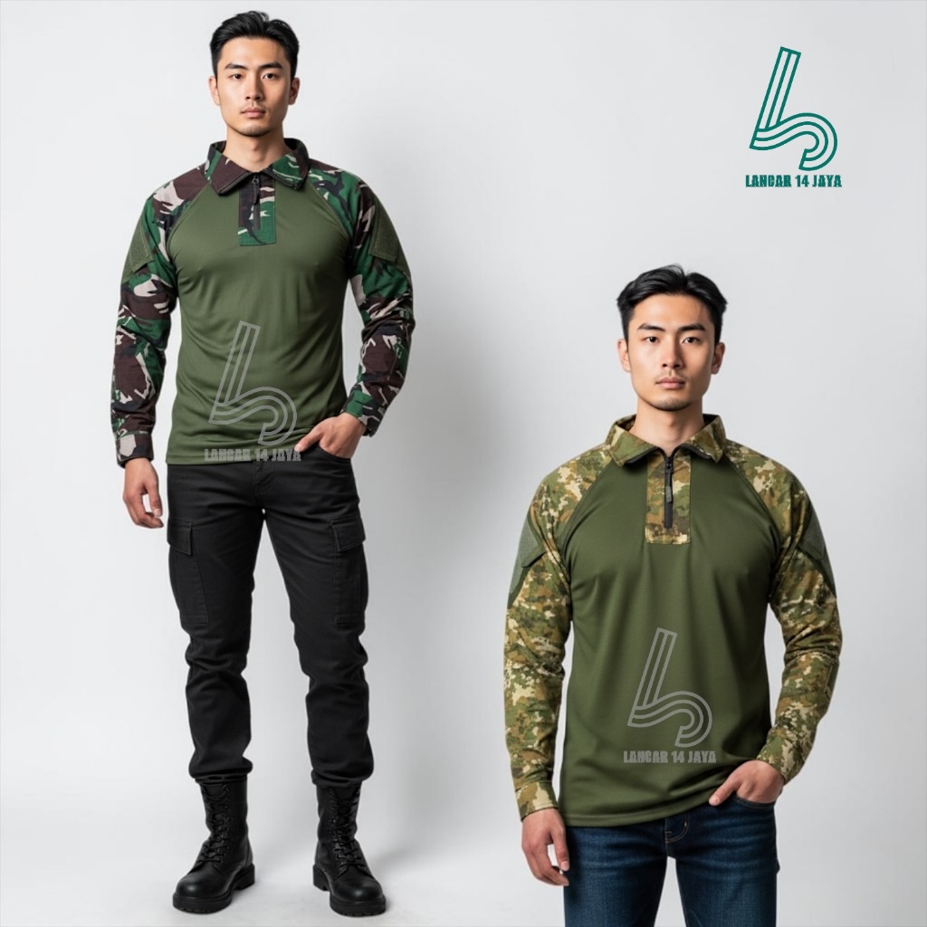 Kaos Loreng Tactical Pria / Kaos BDU DryFit Lengan Panjang / Outfit Lapangan Outdoor Velcro