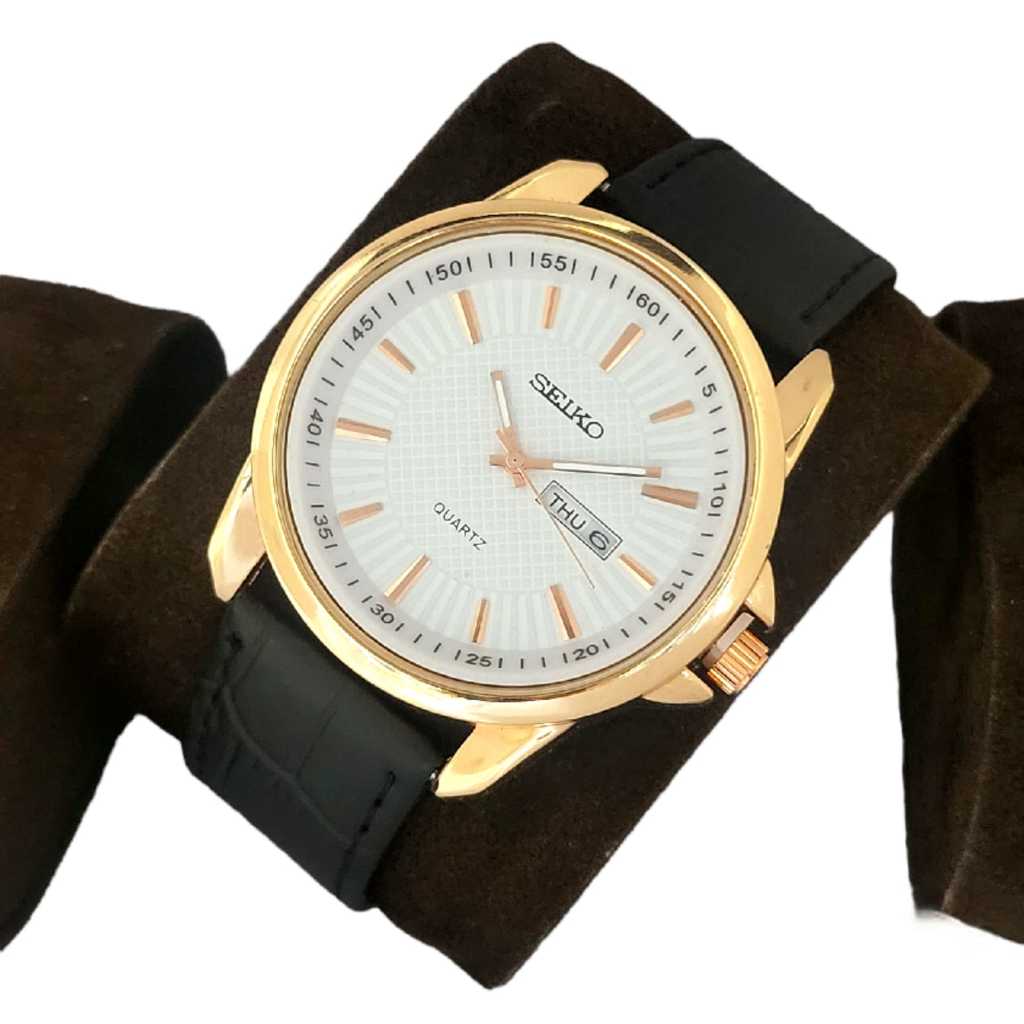 jam tangan pria seiko tali kulit tanggal hari aktif 40mm