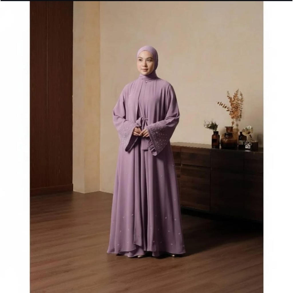 New Abaya Keyla Dress Panjang Wanita Simple Polos Elegant Gamis 2 Layer Sleting Depan Variasi Bordir