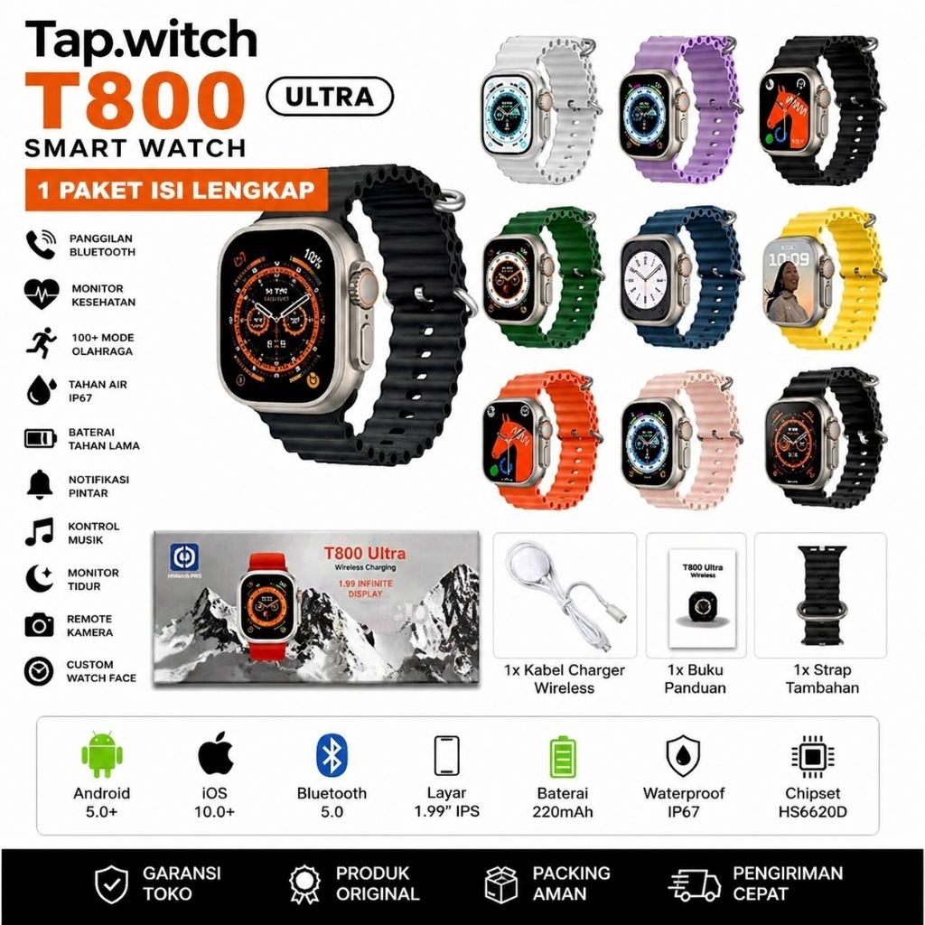 Jam Tangan Smart.Watch Series T800 Full Layar Bluetooth