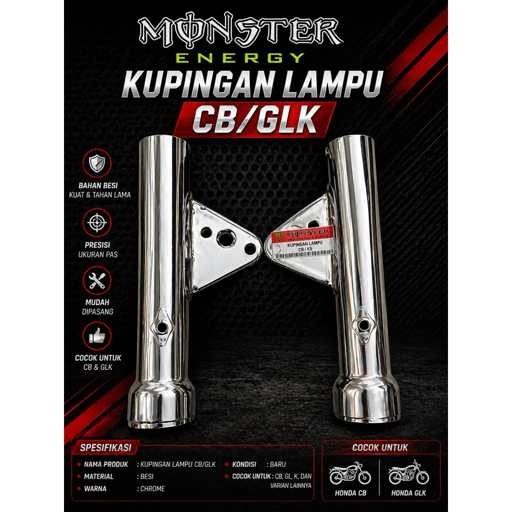 Kupingan Lampu CB GL100 K5 Chrome Universal Dudukan Lampu Depan Motor CB K5 GL100 Bracket Lampu Moto