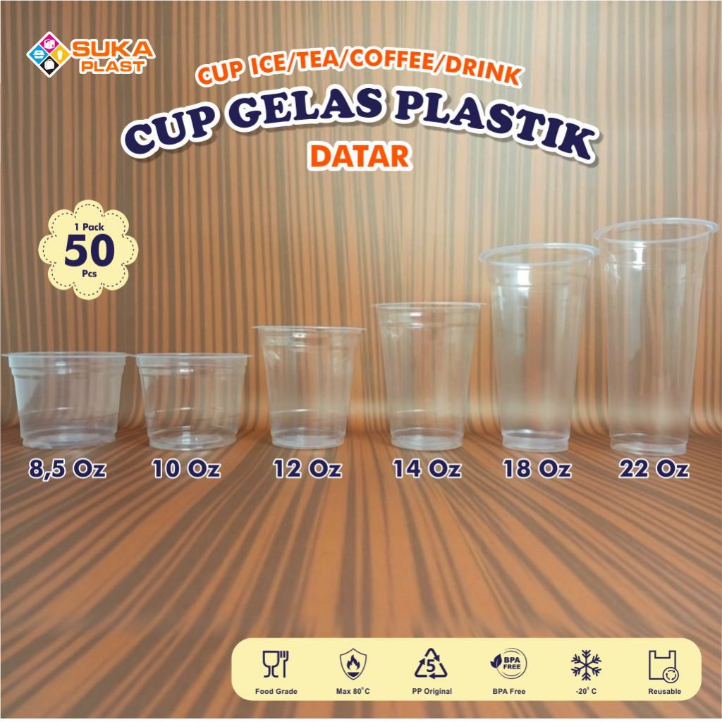 CUP PLASTIK DATAR BENING / WADAH KOPI / WADAH ES / GELAS PLASTIK TAHAN PANAS & TAHAN DINGIN