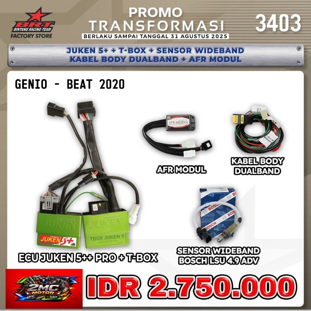 Paket ECU BRT Juken 5++ Pro dan TBOX Genio/Scoppy/Deluxe Beat/LED Street 2020 (BINTANG RACING TEAM